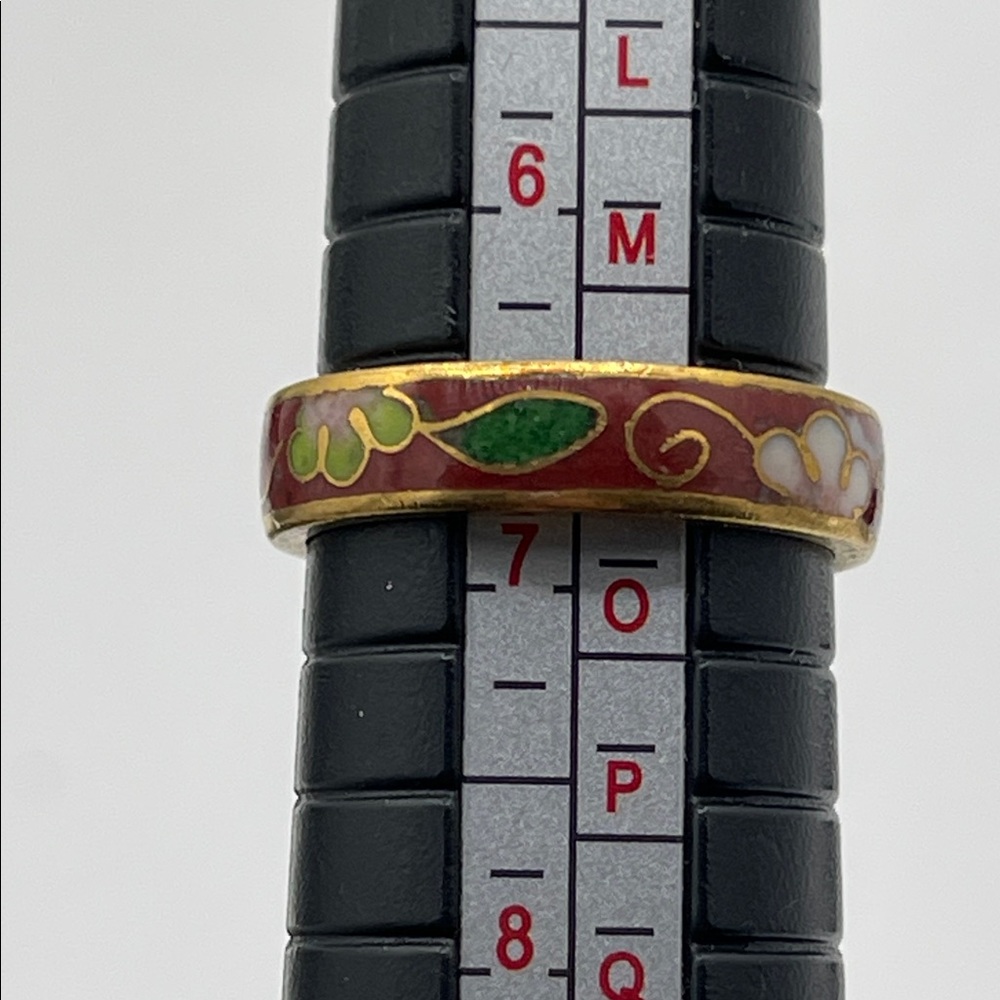 3.25.26-14  Red Enamel Floral Band Ring Sz 6.75 - Picture 6 of 6